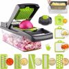 RAINBEAN Vegetable Chopper, 14 in 1 Mandoline Slicer Multi-Function Kitchen, 7 Replaceable Stainless Steel Vegetable Cutter with Egg Separator Hand Gu