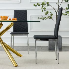 Grid Shaped Armless High Back Dining Chair,2-Piece Set, Office Chair. Applicable to Dining Room, Living Room, Kitchen and Office.Black Chair and Elect