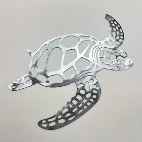 1pc, Metal Sea Turtle Ornament Beach Theme Decor Wall Art Decorations Wall Hanging For Indoor Living Room Decor (Color: Silvery, size: 15.75inch√ó14.57inch)