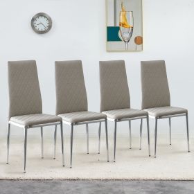Grid Shaped Armless High Back Dining Chair, 4-piece set, Office Chair. Applicable to DiningRoom, Living Room, Kitchen and Office. Chair and Electropla (Color: Grey)