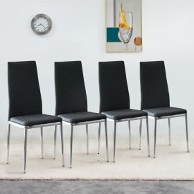 Grid Shaped Armless High Back Dining Chair, 4-piece set, Office Chair. Applicable to DiningRoom, Living Room, Kitchen and Office. Chair and Electropla (Color: Black)