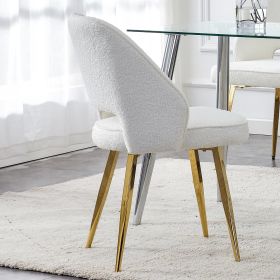Modern Dining Chairs,Linen Accent Chair, Living Room Leisure Chairs, Upholstered Side Chair with Metal Legs for Dining Room Kitchen Vanity Patio Club (Color: White)